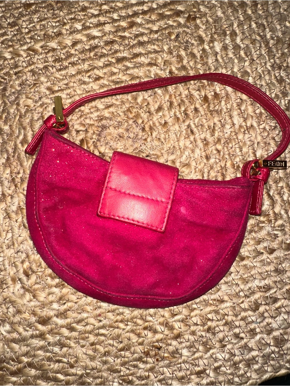 Fendi Pink Suede Mini Baguette Croissant Bag Zucca FF Logo Vintage - Picture 12 of 16